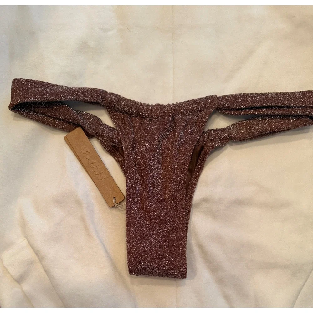 SKIMS Metallic Swim Bottoms Women Small Bronze New NWT Shimmer High Cut Cheeky